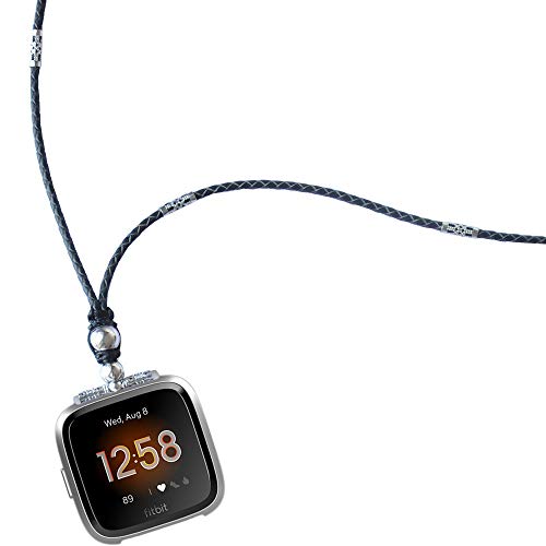 Usee Tech Genuine Leather Necklace Compatible With Fitbit Versa Smartwatch New Watch Bands Cowhide Double Loop Two Way Strap Neckband Bracelet - Black #TOP2