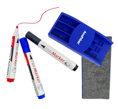Image of AccuPrints Set of 3 White Board Marker with Magnetics Dusters | Markers for White Board Magnetics Dry Erase Markers Fine Tip Low-Odor Whiteboard Markers with Dusters (Magnetic Duster 3 Set) (A6P0)