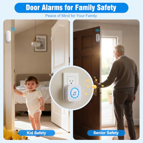 Image of SanJie Door Chimes When Door Opens for Home - Door Alarm with Chime Adjustable Volume,5 Magnetic Door Sensors & 2 Plug-in Receivers - Door Open Chime - Indoor Range 500ft 2 Receivers + 5 Sensors