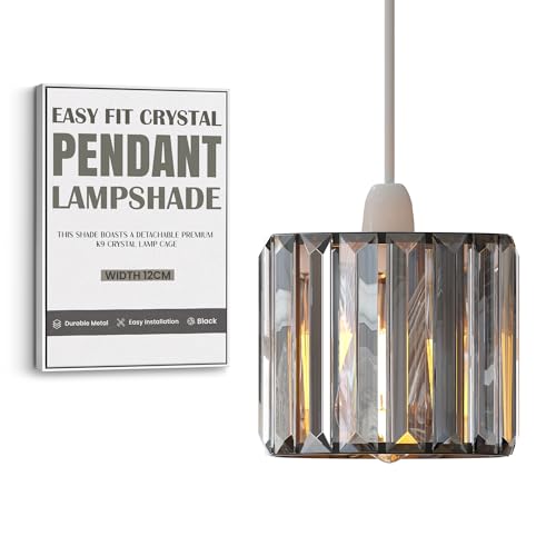 LEDSone Modern Black Crystal Light Shade 12cm Easy Fit Glass Lamp Shade Hanging Pendant Lampshade Ceiling Light Fixtures Chandelier for Bedroom, Living Room, Kitchen, Hallway (Black)