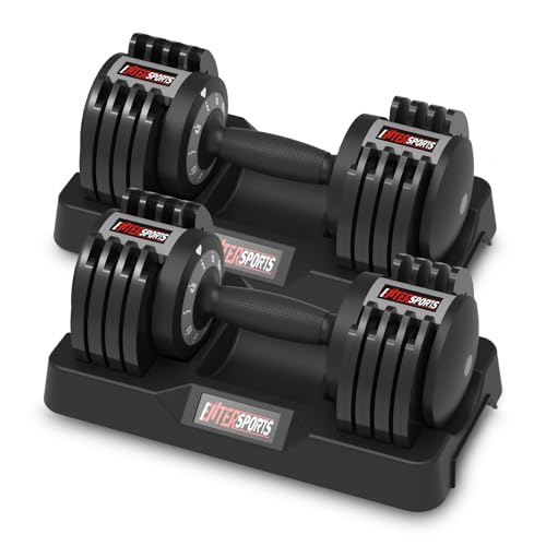 EnterSports 12kg x2 Verstellbare Hanteln, 5 Hantelgewichtsstufen (2-12kg) für Platzsparende, Rutschfeste Griffe mit Sicherheitsverriegelung, Home Gym Krafttrainingsgeräte für Bodybuilding