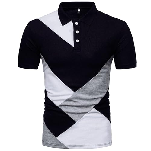 Aosufei Polo clásico para hombre, de ajuste seco, con botones, casual, ajuste holgado, de manga corta, de algodón, atlético, azul oscuro, L