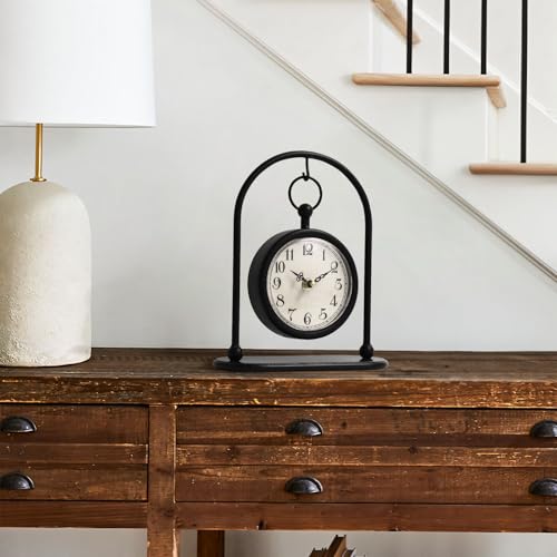 JUMBO DECOR Vintage Metal Table Clock, Farmhouse Table Clock, Small Black Desk Clock Silent Non-Ticking Battery Operated Desk and Shelf Clock for Home Kitchen Living Room Bedroom Decor