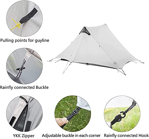 Tente de camping imperméable double couche ultra légère forme pyramide grise - 3