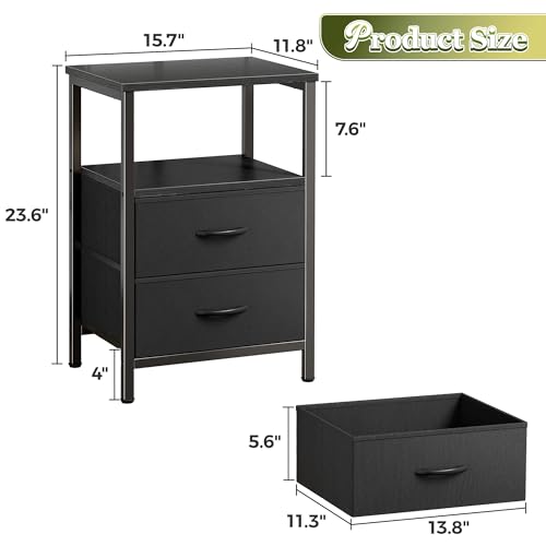 image for Huuger Night Stand Set of 2, Nightstand with 2 Drawers, Bed Side Table