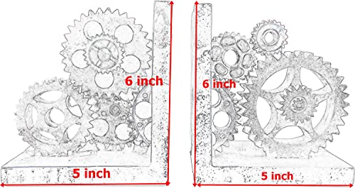Bellaa 20881 Decorative Bookends Gear Book Shelves Stoppers Holder Nonskid Shelf Heavy Ends Supports Vintage Industrial Modern Art Home Decor Statues Sculptures 6 Inch #TOP4