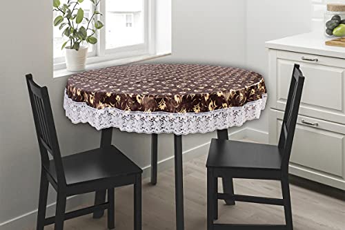 Image of The Furnishing Tree Round Shaped Center Table Cover WxL 48x48 inches with White Border lace