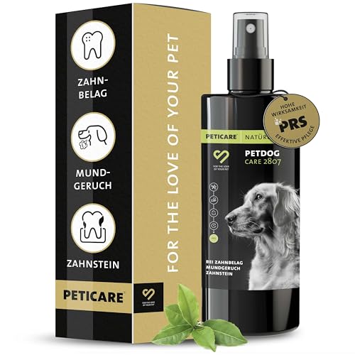 Peticare Natürliches Dental-Spray für Hunde | Zahnstein-Prophylaxe, bei Mundgeruch, Zahnfleischentzündung | Fördert Mundflora | für alle Rassen & Größen | Zahnpflege ohne Bürste | petDog Care 2807