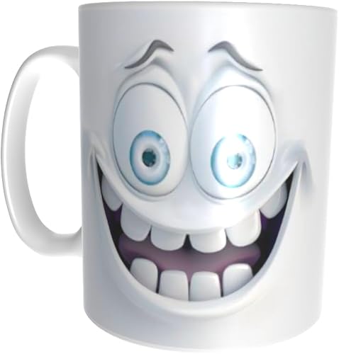 Pandok White Ceramic Mug - Gap-Toothed Laughing Face Design - Single Mug