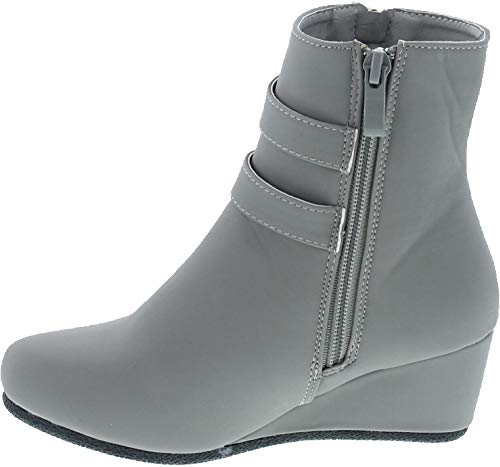 Link Peggy-90K Children Girl's Wedge Heel Double Straps High Top Ankle Booties,Grey,122