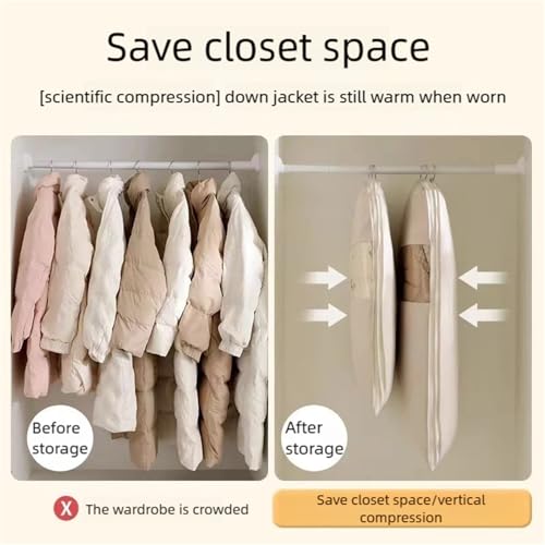 Space Saving Hanging Garment Bag with Self Compression Zipper, Dust Cover Clothes Bags for Down, Space Saver Dust Cover Closet Organizers for Closet Storage (Pink, M+L+XL-3PCS)2
