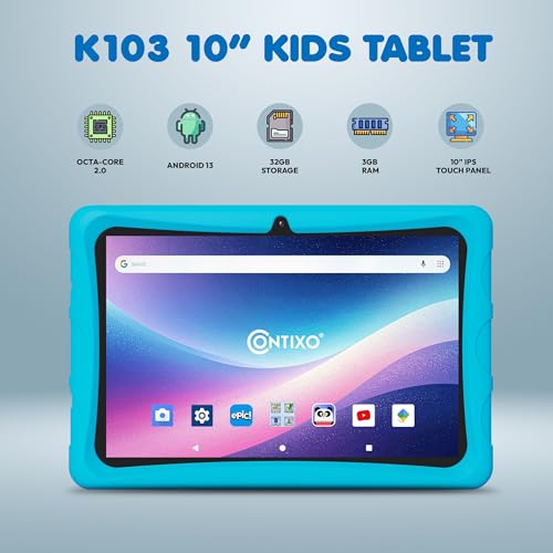 Image of Contixo 10 inch Kids Tablet - K103 Android Learning Tablet with Exclusive Games and Educational Apps, 32GB Storage, WiFi, Parental Controls & Kid-Proof Case - Blue