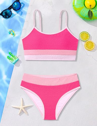 Image of Girls Bathing Suit Color-Block Adjustable Straps Bikini Sets Girls Two Piece Swimsuits with Chest Pad Swimwear 7-18T