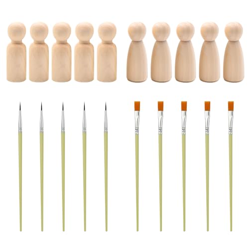 YGCQFH 10 Piezas Nins Madera con Pincel, Muñecos Constelaciones Familiares, 75mm Madera Manualidades de Minimundos para Manualidades, Bodas, Fiestas