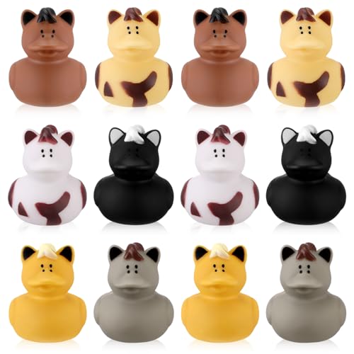 Hungdao 12 Pcs Horse Rubber Duck 2.36 Inch Bucking Bronco Ducks Pool Float Bath Decor Gift for Horse Racing Festival Boys and Girls Classroom Prizes Baby Shower Party Favors