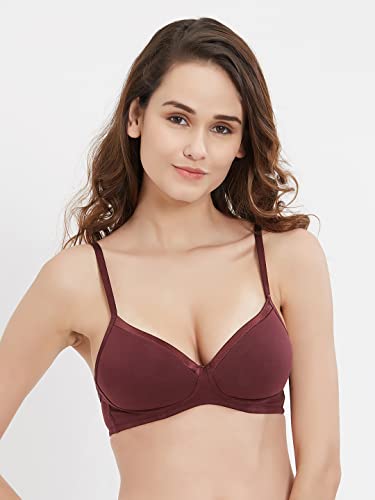 Image of SOIE Women's Solid Semi /Medium Coverage Padded Non-Wired Satin Panelled T-Shirt Bra