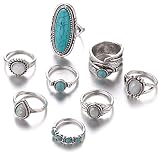 Western Turquoise Rings Set for Women Vintage Joint Knuckle Rings Bohemian Opal  Stackable Rings Mid