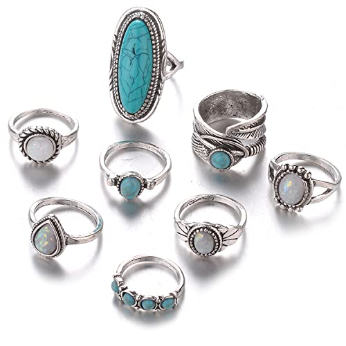 Western Turquoise Rings Set For Women Vintage Joint Knuckle Rings Bohemian Opal  Stackable Rings Midi Stacking Rings For Girls Holiday Gifts #TOP5