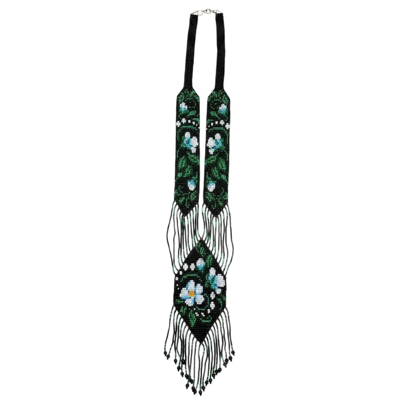 Collier ukrainien tissé main en perles de rocaille motif floral traditionnel
