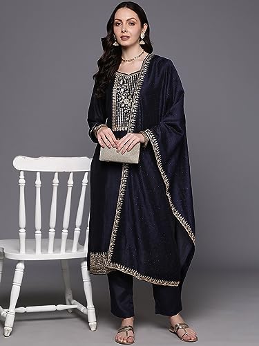 Image of INDO ERA Women's Polyester A-Line Viscose Kurta Pant With Dupatta Set