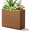 FENCY Metal Planter Box, Large Rectangular Planters for Outdoor Plants, Outdoor Tall Planters with Drainage Holes, Brown Metal Planters 30" L x 12" W x 24" H
