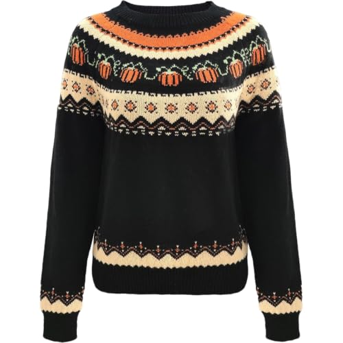 Women Fall Pumpkin Fair Isle Halloween Sweater Cozy Knit Vintage Pullover - image 3