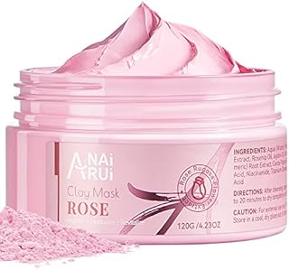 ANAiRUi Rose Clay Facial Mask, with Kaolin Pink Clay, Niacinamide, Collagen, Hyaluronic Acid, for Moisturizing, Blackhead Remover, Pores Minimizers, Face Masks Beauty, Skin Care, 120g