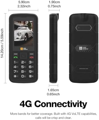 AGM M9 Rugged Feature Phone, 4G Basic Cell Phone, Simple Mobile Phones, IP68 & IP69K Waterproof, Drop-Proof, Large Buttons, Large Fonts, Speed Dial, 3 Card Slots, FM Radio, Flashlight, 1200mAh Battery - 2