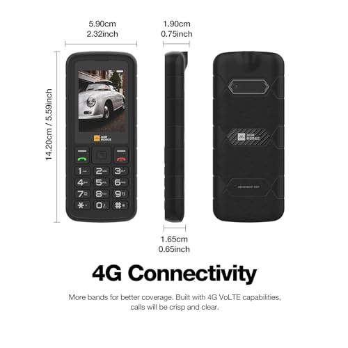 AGM M9 Rugged Feature Phone, 4G Basic Cell Phone, Simple Mobile Phone, Waterproof & Drop-Proof, Large Buttons, Large Fonts, Speed Dial, 3 Card Slots, FM Radio, Flashlight, 1200mAh, for T-Mobile ONLY - Thumbnail 3