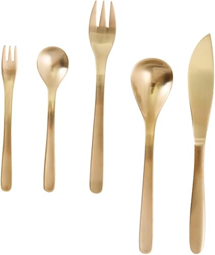 jojofuny Utensilios elegantes de acero inoxidable 5pcs cena rebanada tenedor cuchara cubiertos reutilizables