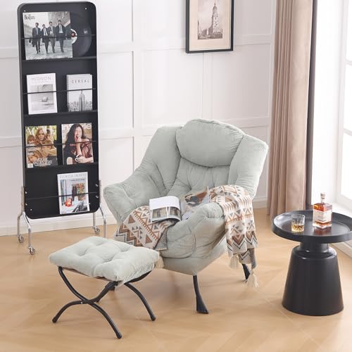 Image of LITA Lazy Chair with Ottoman, Modern Accent Leisure Upholstered Sofa, Contemporary Lounge Reading Chair with Armrests and a Side Pocket for Living Room, Bedroom & Small Space