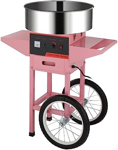 ROVSUN 21 Inch Cotton Candy Machine Commercial, Candy Floss Maker Electric Cotton Candy Maker w/Cart Stainless Steel Bowl, Sugar Scoop and Large Storage Drawer for Home Party Carnival