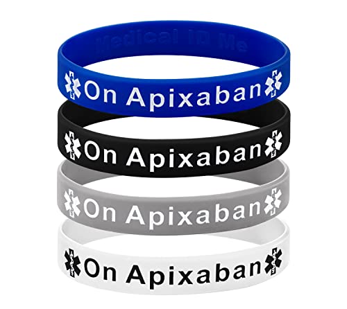On Apixaban - Pulsera de alerta médica para coágulos de sangre, silicona, 4 unidades, Large 20cm, Silicona, Amatista