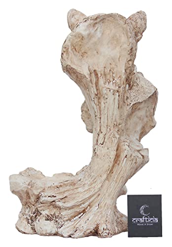 Image of Resin Lion Face Statue with Tealight Candle Holder Tiger Modern Art Feng Shui Showpiece (19X11X28 cm, Off White)