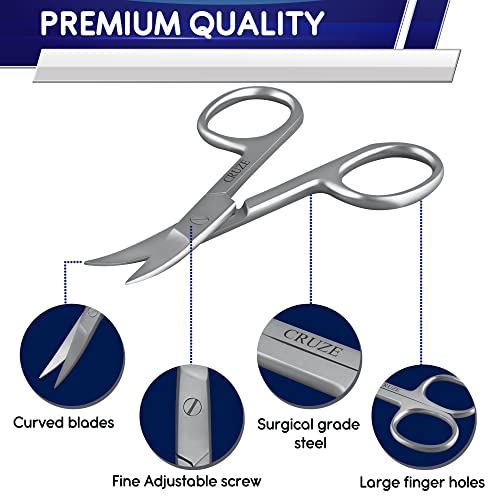 Cruze Nail Scissors – Cuticle Extra Fine Curved Scissors For Manicure, Eyelashes, Eyebrow, Toenail, Finger Nail, Nose Hair – Nail Tip Scissor For Grooming – Tijera #TOP4