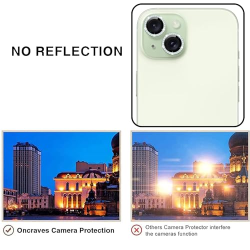 Image of Back Camera Lens Ring Guard Protector for Apple iPhone 15 | Diamond Camera Ring Aluminium Alloy Edge (Green)