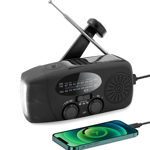 Emergency Weather Radio AM/FM/NOAA with 2000mAh, Portable Hand Crank Radio with Phone Charger, USB Charged, 3 LED Flashlight, Emergency Battery Radio with SOS for Indoor/Outdoor Emergency (Black)