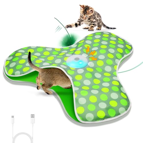 Sofolor Interactive Cat Toy, Automatic Cat Toys for Indoor Cats, Hide and Seek Cat Toy with Motion Activated, Moving Feather, Chirping, USB Rechargeable