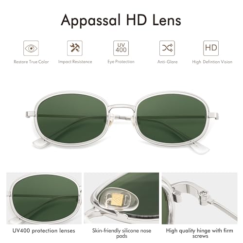 Retro Oval Sunglasses for Women Men Trendy Large Round Y2k Sunnies AP3681,Silver/Light Green
