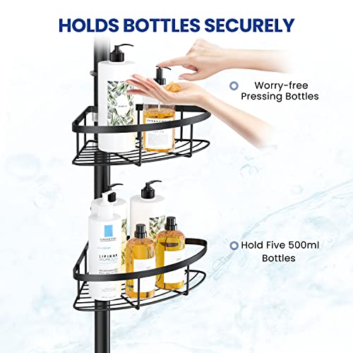 Seirione Rustproof Shower Corner Caddy Organizer For Bathroom, 4 Shower Racks For Storage Bathtub Shampoo Accessories, Available For 56 To 114 Inch Height, Black #TOP5