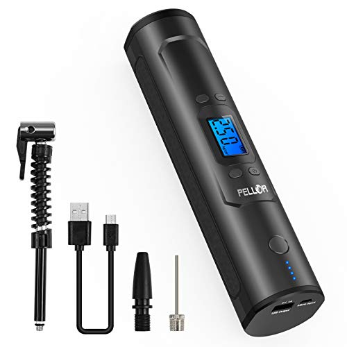 PELLOR 150 PSI Tire Pump, Mini Inflator Electric Air Compressor with Rechargeable Li-Ion Battery, Portable Tire Inflator Air Pump for Cars, Motorbikes, Balls, Swim Rings, and Bicycles