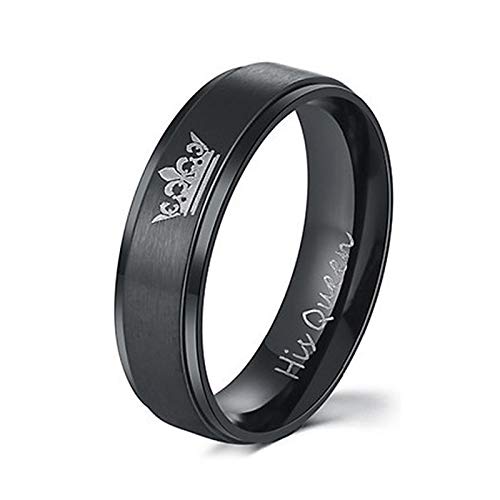 Promise Rings For Couples Set Couples Rings For Him Her King Queen Crown Engraved Engagement Titanium Stainless Steel Matching Rings Lovers Teen Girls Boys Men Women Black (Black-His Queen-Women, 8)