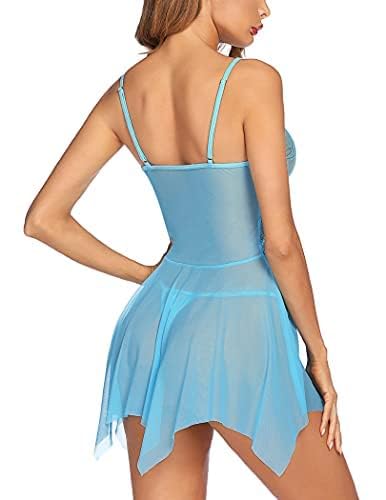Image of SSoShHub SoShHub Women Babydoll Nightwear Swimwear Beachwear Sheer Honeymoon Lingerie with Panty Set Chrismas Bikini Girlfriend Wife New Year Babydoll Valentine Festival Bikini, Free Size