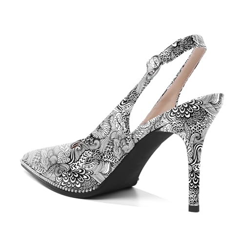 Image of SAMMITOP Women Slingback Heels Stilettos Closed Pointed Toe High Heel Silver Beaded Pumps Comfortable 3.5 Inch High Heels for Women Dressy Shoes
