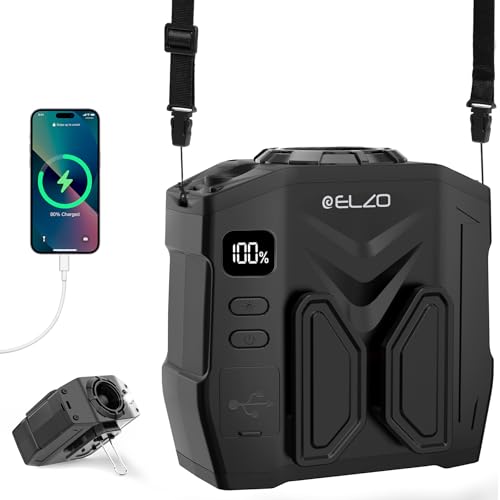 ELZO Ventilador Portatil 10000 mAh Max41 H, Recargable Ventilador de Cintura 16000RPM 5 Velocidades, Luz LED Fans de Cuello Manos Libres para Arquitectura, Horticultura, Camping y Viajes