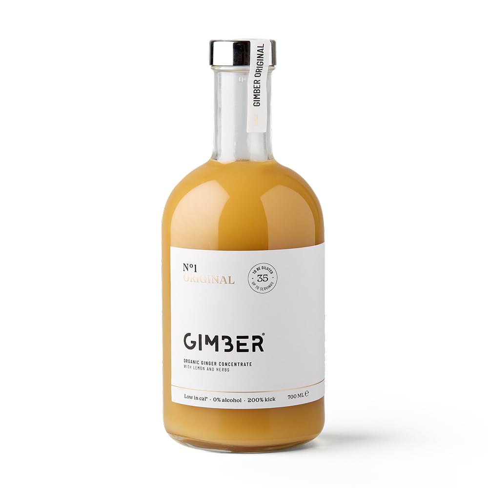 GIMBER Concentrado de jengibre orgánico 700 ml | Bebida orgánica sin alcohol hecha de jengibre, limón y hierbas | Esencia de jengibre premium