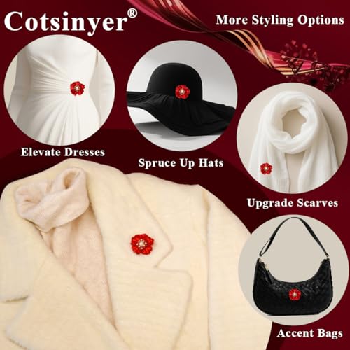 Image of Red Rose Brooch for Women - Elegant Costume Jewelry Pin for Dresses, Hats & Scarves
