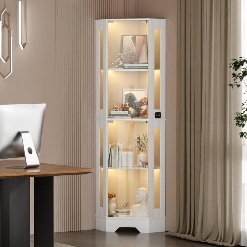 Image of CABIHOME 4-Tier Corner Glass Display Cabinet with LED Motion Sensor Lights