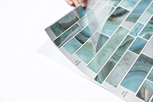 Peel And Stick Tile Back Splash, Vinyl 3D Wall Tile Stone For Kitchen Backsplash 10-Sheet 12"× 12" (Blue) #TOP6