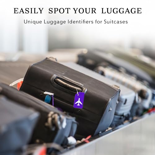 Image of Gostwo 14 Pack Silicone Luggage Tags for Suitcases, Plane Travel Essentials | Suitcase Bag Name Tag, TSA Approved, Stainless Loop, Privacy Protection, Luggage Identifiers Accessories, Purple